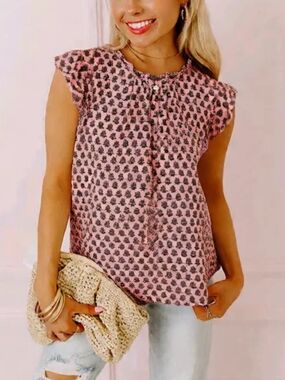 LOFT Pink Printed Flutter Sleeve Women's Top
